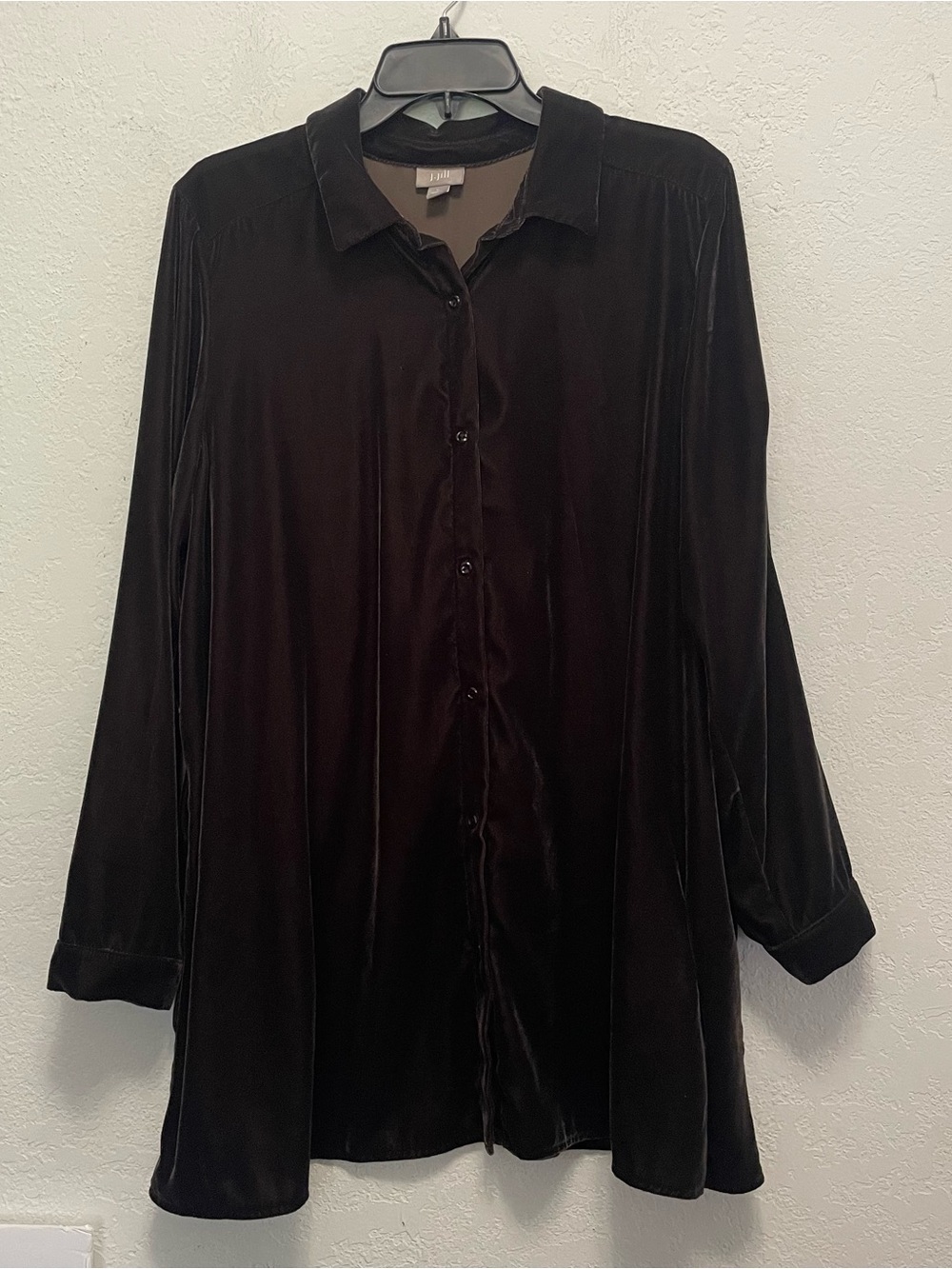 J. Jill Velvet Button Down Long Sleeve Chocolate Brown Sz L Lagenlook Scandi